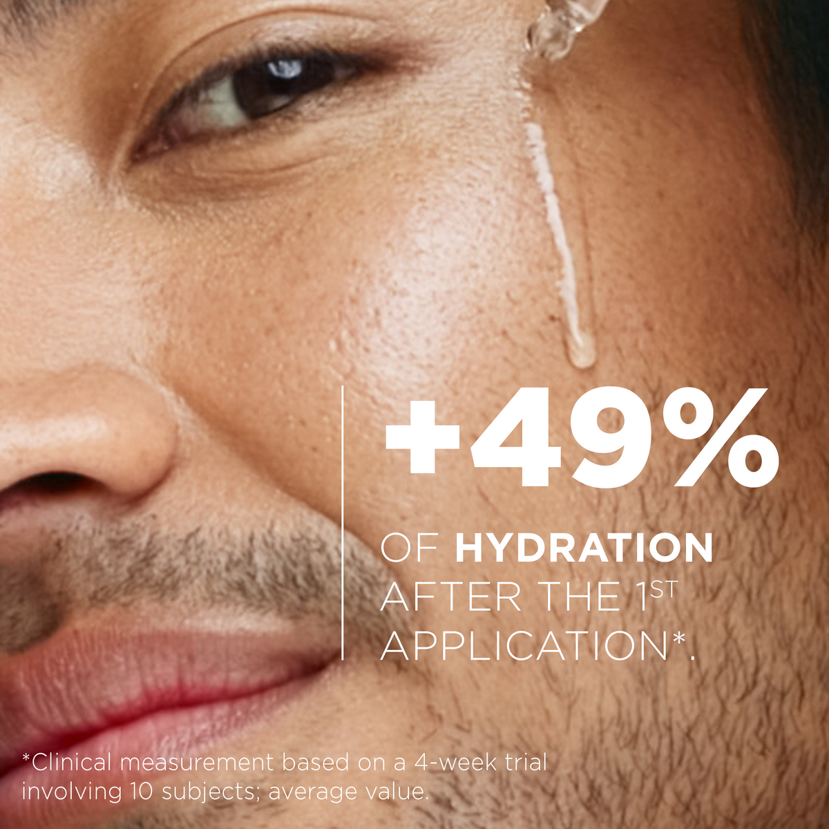 Clinical measurement: +49% hydration after the first application