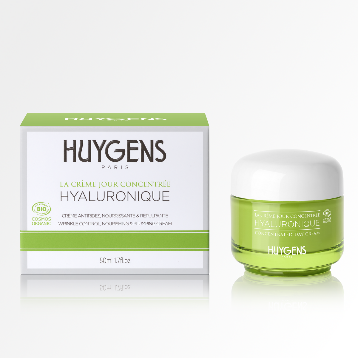 Étui et pot 50 ml de La Crème Jour Concentrée Hyaluronique