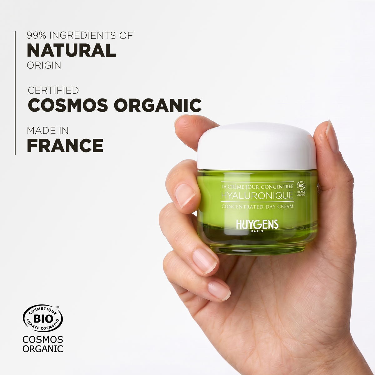 99% ingredients of natural origin, certified Cosmos Organic and made in France