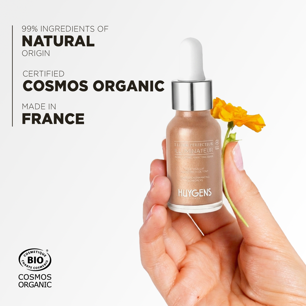 99% ingredients of natural origin, certified Cosmos Organic and made in France