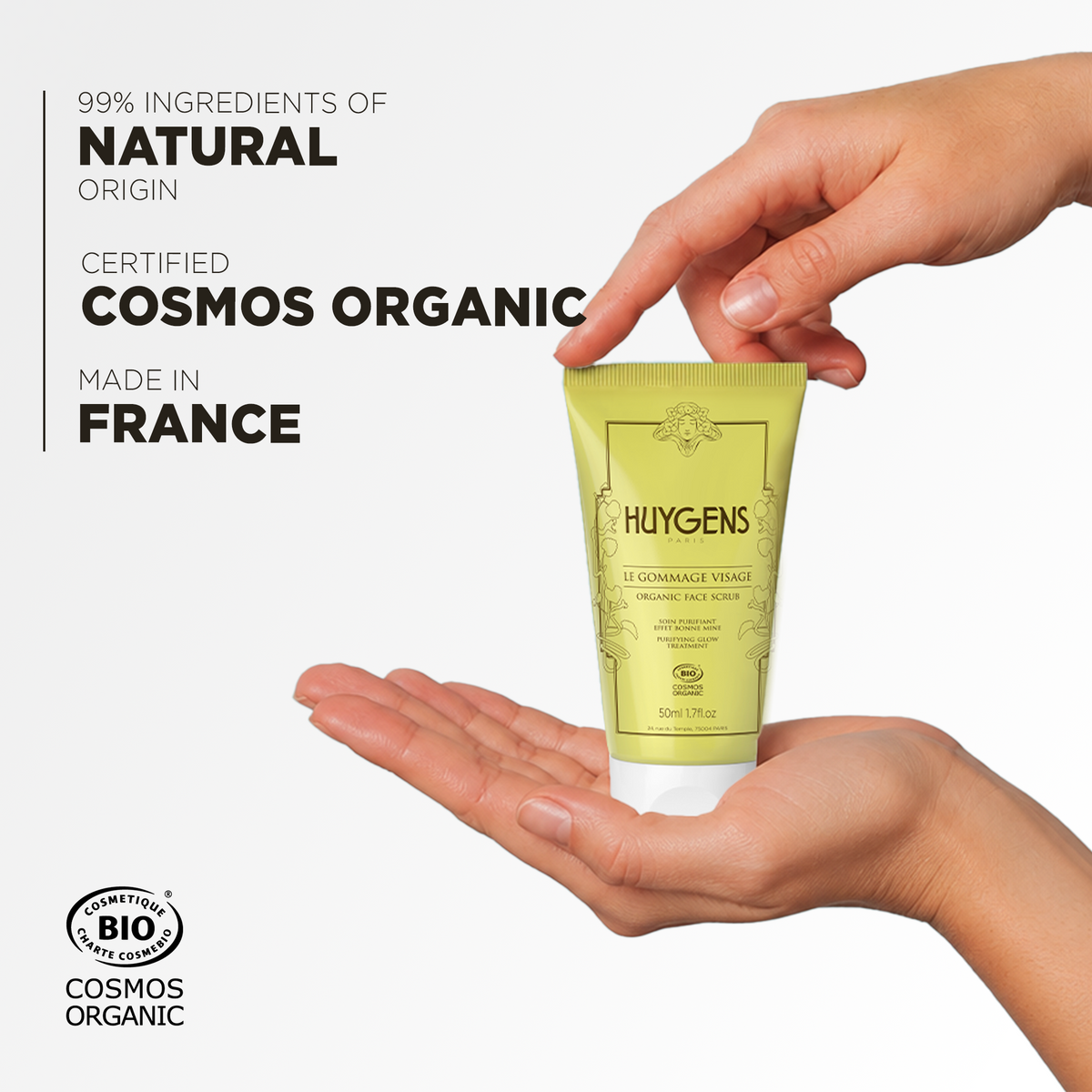 99% ingredients of natural origin, certified Cosmos Organic and made in France
