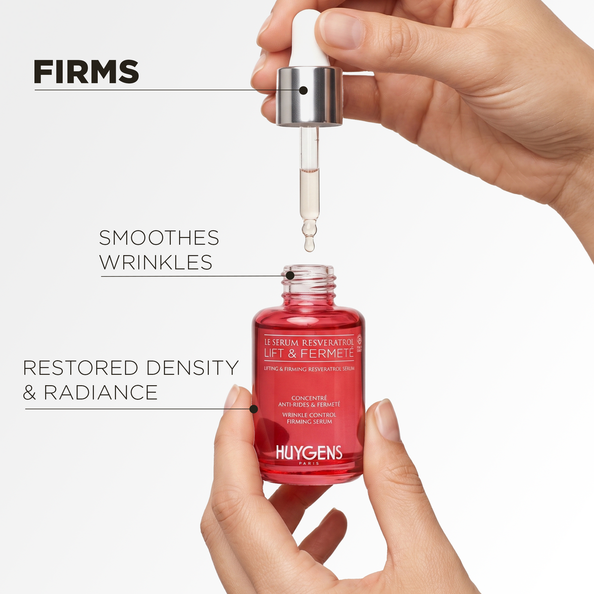The serum firms, smoothes wrinkles and restores density and radiance