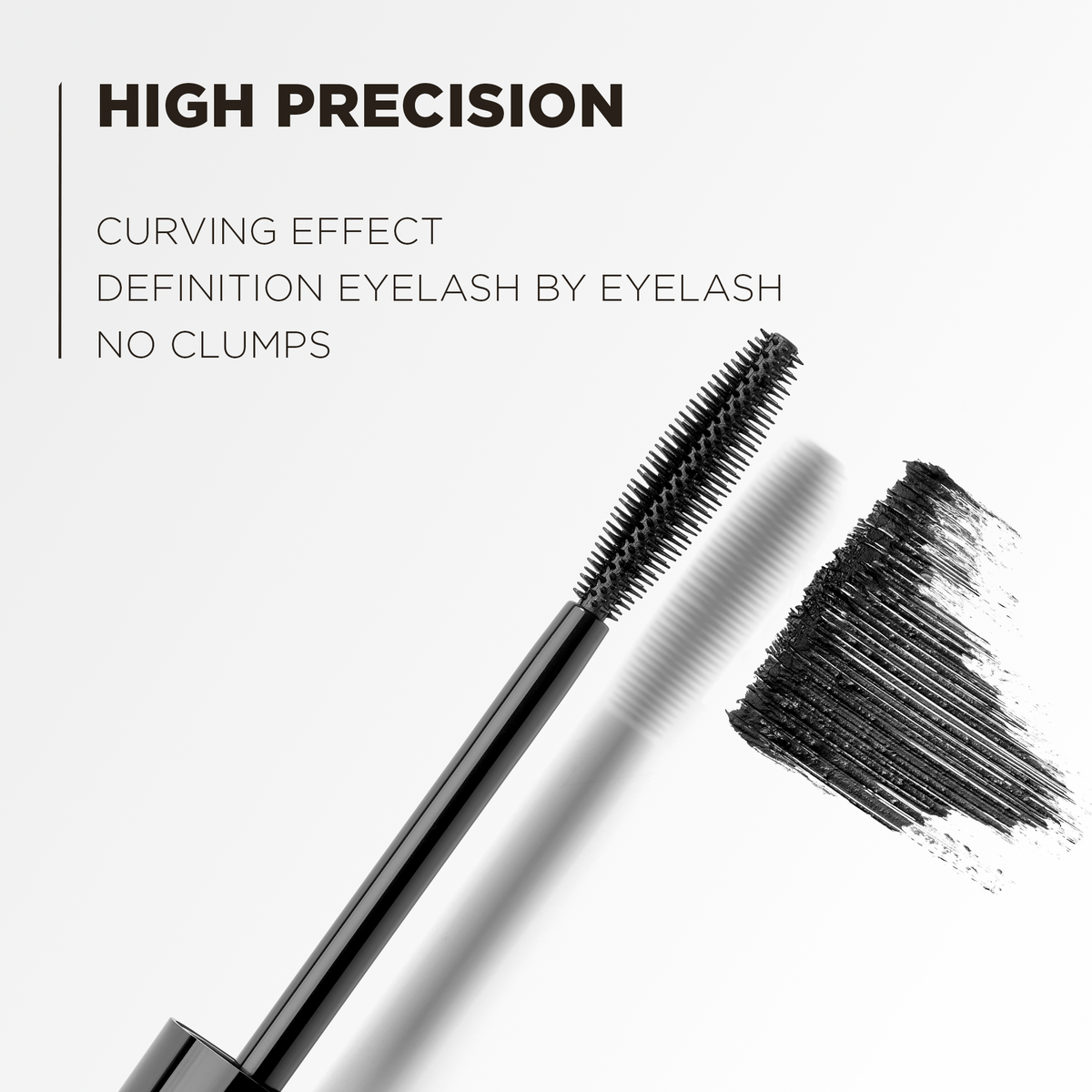High-precision brush: curling effect and lash-by-lash definition with no clumps